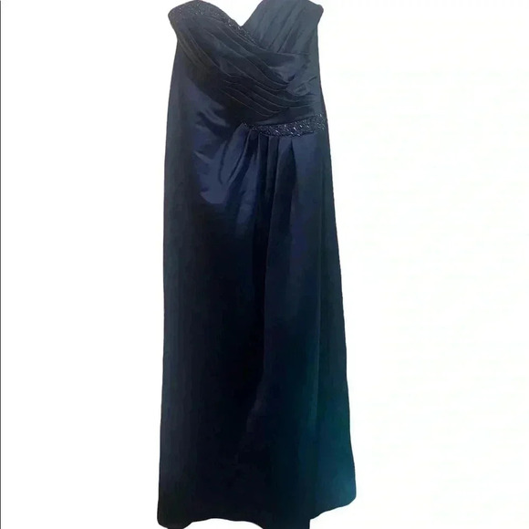 David’s Bridal Satin A-Line Draped Beaded Gown - Picture 1 of 7